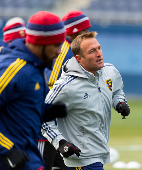 Trent Nelson  |  The Salt Lake Tribune
Real Salt Lake head coach Jason Kreis leads his players in a training session at Sporting Park in Kansas City, Friday December 6, 2013.
