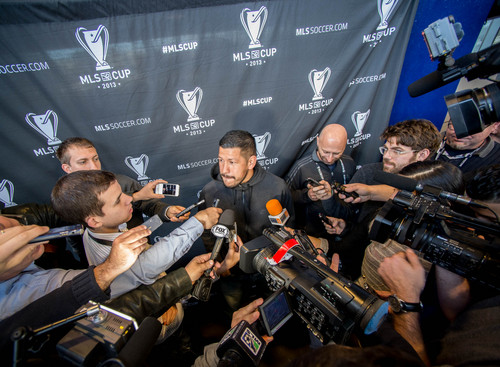 Trent Nelson  |  The Salt Lake Tribune
Real Salt Lake's Nick Rimando (18) speaks to the media after watching the World Cup draw at Sporting Park in Kansas City, Friday December 6, 2013.