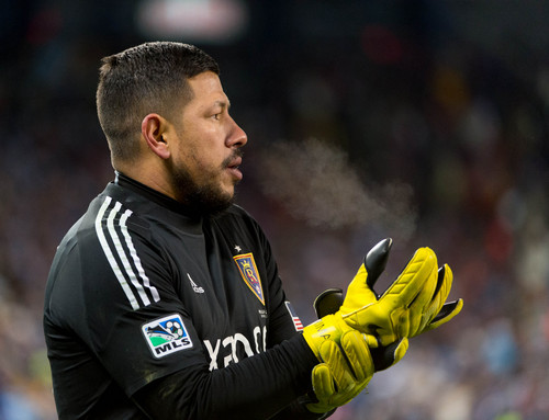 Trent Nelson  |  The Salt Lake Tribune
Real Salt Lake's Nick Rimando (18), in between shots during the shootout as Real Salt Lake faces Sporting KC in the MLS Cup Final at Sporting Park in Kansas City, Saturday December 7, 2013.