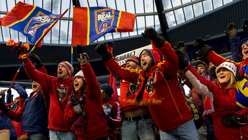 Trent Nelson  |  The Salt Lake Tribune
RSL fans celebrate a goal by Alvaro Saborio as Real Salt Lake is defeated by Sporting KC in the MLS Cup Final at Sporting Park in Kansas City, Saturday December 7, 2013.