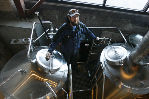Scott Sommerdorf   |  The Salt Lake Tribune
 Brewer Kevin Crompton with part of the new brewing setup at The Annex, a new gastropub by the same folks who own Epic Brewing.
