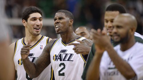 Steve Griffin  |  The Salt Lake Tribune


Utah Jazz power forward Marvin Williams #2 screams with excitement after he knocked down a three-pointer during second half action in the Jazz versus New Orleans Pelicans basketball game at EnergySolutions Arena in Salt Lake City, Utah Thursday, November 14, 2013.