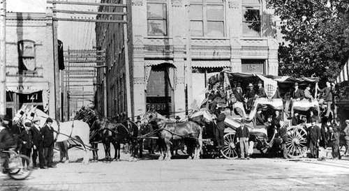 Photo Courtesy Utah State Historical Society

The staff and management of the Salt Lake Tribune loaded in a stagecoach, ready for a parade to send off four of its own who volunteered for the Spanish American War  in 1898.