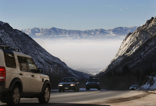 Scott Sommerdorf   |  The Salt Lake Tribune
Looking down on the inversion from Little Cottonwood Canyon, Sunday December 15 2013.