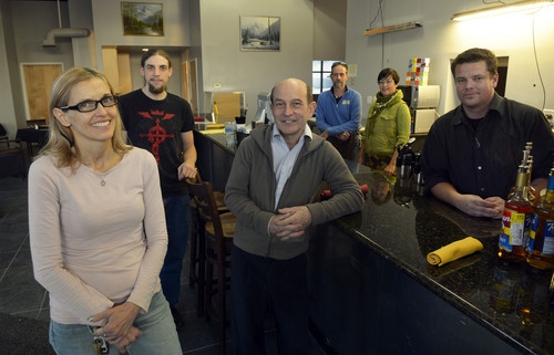 Steve Griffin  |  The Salt Lake Tribune


Brewhaha and Gusto owner, Bryce Jones, center, with his staff Jolene Allenbach, Scott Chadwick, Gene Pohlman, Sandy Tiemann and Luke Moore in the newly opened restaurant in Salt Lake City, Utah Monday, December 16, 2013. After a months-long liquor brouhaha the combination coffee shop and deli opened Monday. And while it isnít the bar Jones had originally planned, it may satisfy concerned residents and the Utah Division of Alcoholic Beverage Control (UDABC) enough to qualify for a state liquor license.