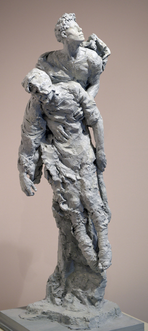 Al Hartmann  |  The Salt Lake Tribune
Ascension of the Beggar, 20133 terra cotta by LeRoy Transfield currently on display at the Springville Art Museum's annual Spiritual Art exhibit.