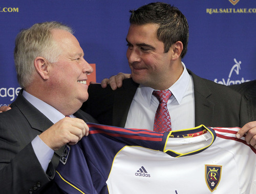 Leah Hogsten  |  The Salt Lake Tribune
l-r Real Salt Lake owner Dell Loy Hansen, and RSL new head coach Jeff Cassar. Cassar was named RSLís third head coach in the franchiseís 10-year history, Thursday, December 19, 2013. The hiring comes less than two weeks after Kreis, Cassarís close friend and confidant, left RSL to accept the coaching position at MLS expansion club New York City FC.