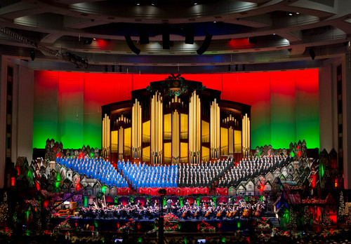 Trent Nelson  |  The Salt Lake Tribune
The Mormon Tabernacle Choir sings during a dress rehearsal of their Christmas concert with special guests Deborah Voigt and John Rhys-Davies Thursday December 12, 2013 at the LDS Conference Center in Salt Lake City.