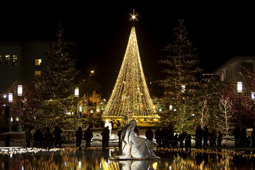 Chris Detrick  |  The Salt Lake Tribune 
Christmas lights illuminate Temple Square in Salt Lake City on Friday, Nov. 26, 2010.