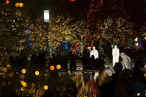 Chris Detrick  |  The Salt Lake Tribune 
Christmas lights illuminate Temple Square in Salt Lake City Friday November 26, 2010.