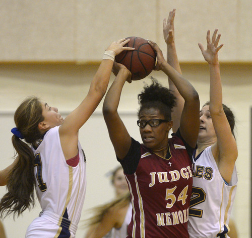 Steve Griffin  |  The Salt Lake Tribune


Judge's Venessa Austin tries to pass out of a Skyline double team during game at Skyline High School in Salt Lake City, Utah Wednesday, December 18, 2013.