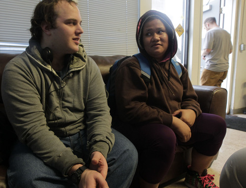 Leah Hogsten  |  The Salt Lake Tribune
Former homeless youth Steven Strauss, 22 and Carolina Esera, 21, have gotten off the streets into their own apartments and are turning their lives around. Volunteers of America offers a program for homeless youth. Recently, their budget has been cut by 20 percent. They seek to help homeless youth with clothing, food, counseling and jobs.