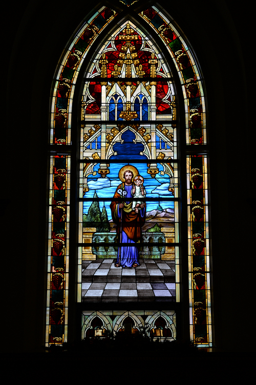 Scott Sommerdorf   |  The Salt Lake Tribune
St. Joseph is depicted in this large stained glass panel on the east side of the sanctuary of St. Joseph's parish in Ogden, Wednesday December 18, 2013.