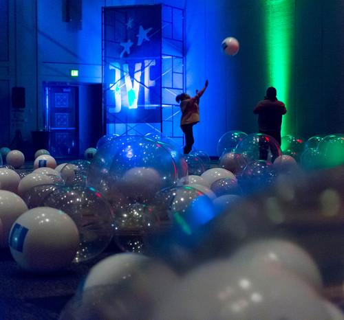 Trent Nelson  |  The Salt Lake Tribune
Revelers play with balls and listen to beats in the BallRoom at EVE, the three-day end-of-the year celebration at the Salt Palace "Unconvention" Center in Salt Lake City, Sunday December 29, 2013.