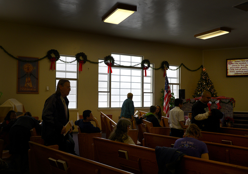Scott Sommerdorf   |  The Salt Lake Tribune
The Salt Lake Congregation of the Salvation Army is meeting in an old Mormon wardhouse, reconfigured for the Army's use, Sunday December 22, 2013.