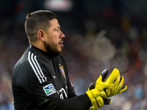 Trent Nelson  |  The Salt Lake Tribune
Real Salt Lake's Nick Rimando (18), in between shots during the shootout as Real Salt Lake faces Sporting KC in the MLS Cup Final at Sporting Park in Kansas City, Saturday December 7, 2013.