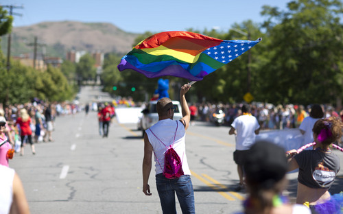 Lennie Mahler  |  The Salt Lake Tribune
The Utah Pride Festival and supporters march in the annual Pride Parade in Salt Lake City, Sunday, June 2, 2013.
