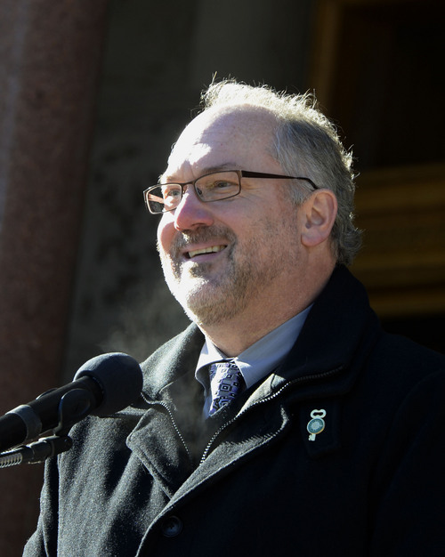 Al Hartmann  |  The Salt Lake Tribune
Newly elected city councilman Stan Penfold speaks after taking the oath of office outside the City-County Building Monday January 6 in Salt Lake City.