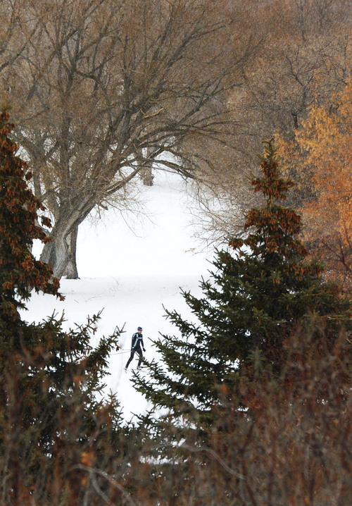 Steve Griffin  |  The Salt Lake Tribune

A nordic skier zips along the track at Mountain Dell Golf Course in Salt Lake City, Tuesday, Jan. 7, 2014. Northern Utah's mountain snowpack is currently 71 percent of normal.
