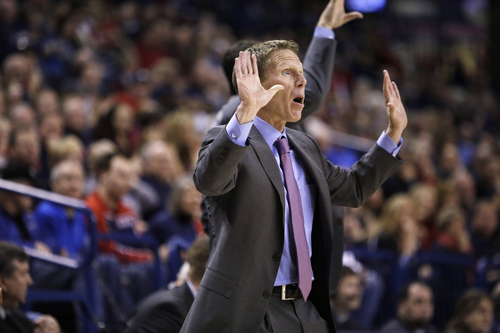 Gonzaga head coach Mark Few instructs his team during the first half of an NCAA college basketball game against Pacific on Saturday, Jan. 4, 2014, in Spokane, Wash. (AP Photo/Young Kwak)