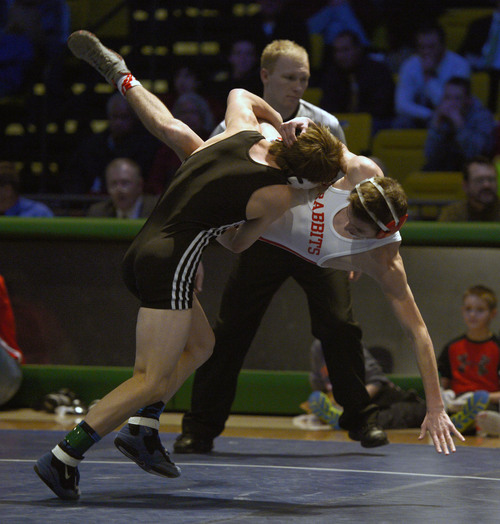 Steve Griffin  |  The Salt Lake Tribune


Kyson Levin, of Pleasant Grove, throws Delta's Josh Allen to the matt during the Simplii All-Star Match at Utah Valley University's UCCU Center in Provo,  Tuesday, January 7, 2014.