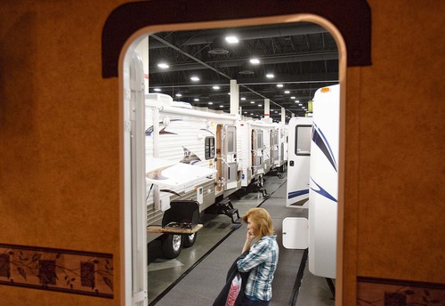Trent Nelson  |  The Salt Lake Tribune
Recreational vehicles, toy haulers, motor homes and travel trailers on display at the Utah RV Show held at the South Towne Expo Center in Sandy on Thursday, Feb. 17, 2011.