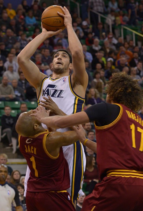 Leah Hogsten  |  The Salt Lake Tribune
Utah Jazz center Enes Kanter (0) has 10 points in the first half. The Utah Jazz leads the Cleveland Cavaliers 49-46 at the half, Friday, January 10, 2014 at Energy Solutions Arena.