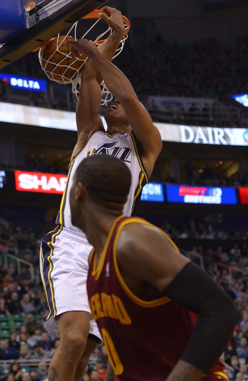 Leah Hogsten  |  The Salt Lake Tribune
Utah Jazz small forward Richard Jefferson (24) has 11 points in the first half. The Utah Jazz leads the Cleveland Cavaliers 49-46 at the half, Friday, January 10, 2014 at Energy Solutions Arena.