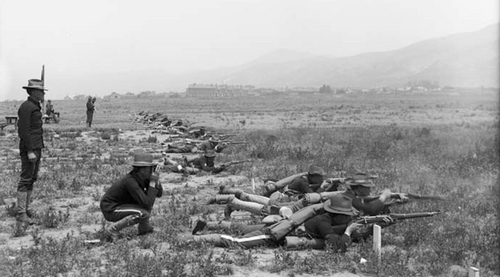 Steve Griffin  |  The Salt Lake Tribune


Image shows a group of soldiers training at Fort Douglas on the 600 yard rifle range, 1907.Photo Courtesy Utah State Historical Society

Image shows a group of soldiers training at Fort Douglas on the 600 yard rifle range in 1907.