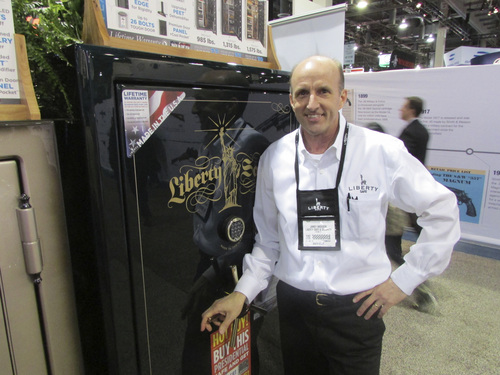 Tom Wharton | The Salt Lake Tribune
Jamey Skousen of Liberty Safe in Payson shows off one of the Payson company's safes at the 36th annual SHOT Show in Las Vegas.