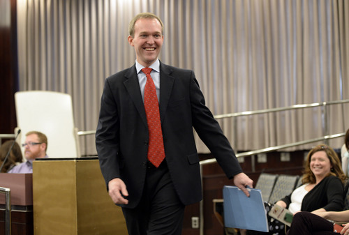 Francisco Kjolseth  |  The Salt Lake Tribune
Salt Lake County Mayor Ben McAdams gets ready to deliver his "State of the County" address to the county council at the Salt Lake County Government Center on Tuesday, Jan. 14, 2014.