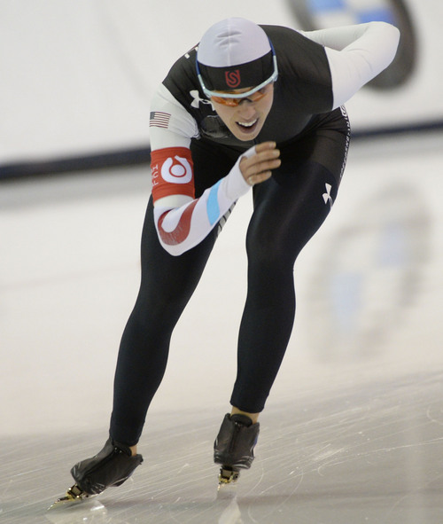 Rick Egan  | The Salt Lake Tribune 

Anna Ringsred skates in the Ladies 5000 meter U.S. Olympic time trials, at the Utah Olympic Oval Wednesday, January 1, 2014.