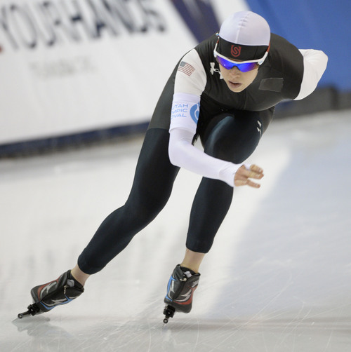 Rick Egan  | The Salt Lake Tribune 

Maria Lamb skates in the Ladies 5000 meter U.S. Olympic time trials, at the Utah Olympic Oval Wednesday, January 1, 2014. Lamb had the best time of the day.