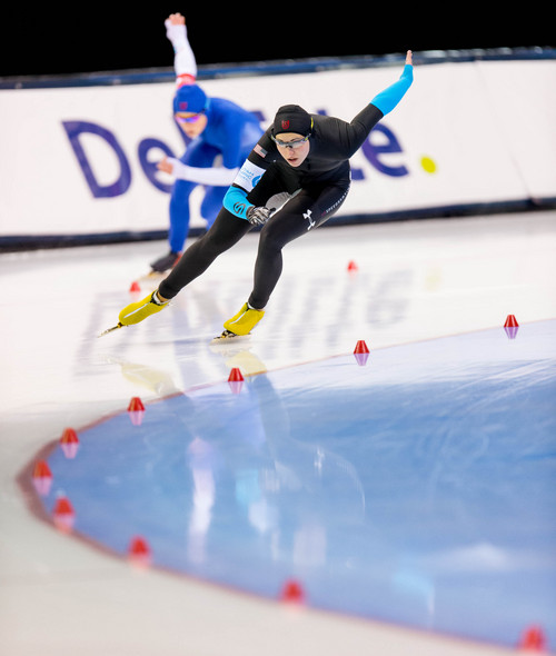 Trent Nelson  |  The Salt Lake Tribune
Lauren Cholewinski, front, and Sugar Todd compete in the Ladies 500 meter at the U.S. Olympic Time Trials, long track speedskating at the Olympic Oval in Kearns, Saturday December 28, 2013.