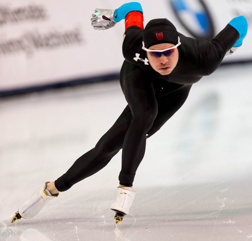 Trent Nelson  |  The Salt Lake Tribune
Tucker Fredricks competes in the Mens 500 meter at the U.S. Olympic Time Trials, long track speedskating at the Olympic Oval in Kearns, Saturday December 28, 2013.
