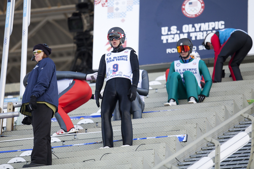 JIM MCAULEY | The Salt Lake Tribune
Bill Demong (9), center, prepares for his jump during the US Olympic Trials for Nordic Combined ski jumping ahead of the 2014 Sochi Winter Games at the Utah Olympic Park in Park City, Utah. Demong placed second in the competition at 91.5 meters.
