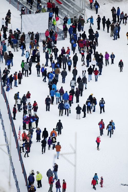 JIM MCAULEY | The Salt Lake Tribune
Spectators depart from the jump track after the US Olympic Trials for Nordic Combined ski jumping ahead of the 2014 Sochi Winter Games at the Utah Olympic Park in Park City, Utah.
