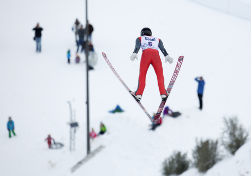 JIM MCAULEY | The Salt Lake Tribune
Nick Hendrickson (6) takes air during the US Olympic Trials for Nordic Combined ski jumping ahead of the 2014 Sochi Winter Games at the Utah Olympic Park in Park City, Utah.