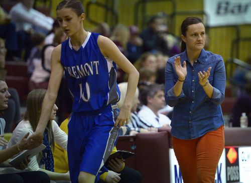 Scott Sommerdorf   |  The Salt Lake Tribune
Fremont head coach Lisa Dalebout claps as Shelbee Mloen comes off the court as Fremont beat Viewmont 67-47, Friday, January 10, 2014.