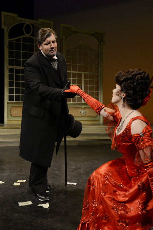 Francisco Kjolseth  |  The Salt Lake Tribune
Singers James Westman (Germont), and Sara Gartland (Violetta), perform a scene from Utah Opera's "La Traviata," Verdi's hit show about the courtesan with a heart of gold, her impetuous boyfriend and his meddling dad.