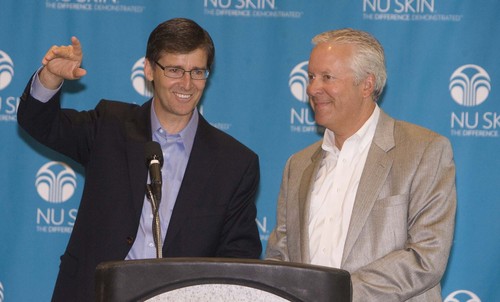 Steve Lund (left) and Blake Roney, who started the beauty products company NuSkin,  marked the 25th anniversary of the company at a  short celebration at the company's Provo headquarters on Tuesday, June 9,2009  photo:Paul Fraughton/ The Salt Lake Tribune