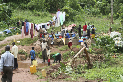 Jeremiah Stettler | The Salt Lake Tribune
Clothes lines sag with shirts, dresses and trousers in a tropical gulch in southern Uganda. The LDS Church has provided villages with clean water and a community wash basin there as part of a $250,000 humanitarian project.