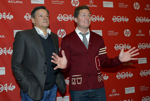 Scott Sommerdorf   |  The Salt Lake Tribune
Netflix Chief Content Officer Ted Sarandos, left, poses for photos with "Mitt" director Greg Whiteley at the Sundance Salt Lake City Gala featuring the documentary "Mitt" at the Rose Wagner Theater in Salt Lake City, Friday, January 17, 2014.