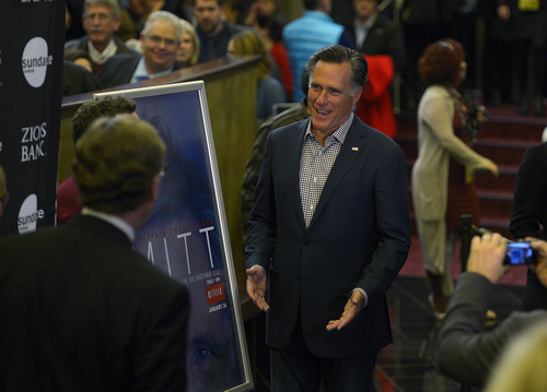 Scott Sommerdorf   |  The Salt Lake Tribune
Mitt Romney attends the Sundance Salt Lake City Gala featuring the documentary "Mitt" at the Rose Wagner Theater in Salt Lake City, Friday, January 17, 2014.