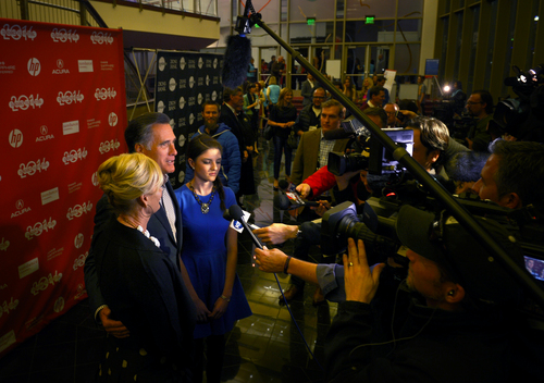 Scott Sommerdorf   |  The Salt Lake Tribune
Mitt Romney, his wife Ann, and their 16 year old granddaughter Allie Romney attend the Sundance Salt Lake City Gala featuring the documentary "Mitt" at the Rose Wagner Theater in Salt Lake City, Friday, January 17, 2014.