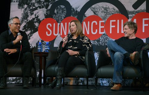 Scott Sommerdorf   |  The Salt Lake Tribune
Sundance Film Festival Director John Cooper, left, Sundance Institute Executive Director Keri Putnam, center, and Founder and President of Sundance Institute Robert Redford, discuss a question during the opening press conference, at the Egyptian Theater in Park City, Thursday, January 16, 2014.