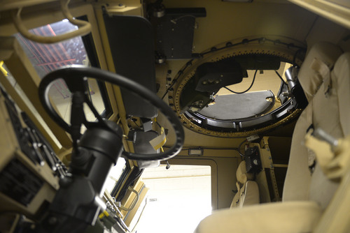 Rick Egan  | The Salt Lake Tribune 

A mine-resistant vehicle (MRAP)  is being fixed up for duty at the UHP maintenance shop in Taylorsville, Monday, January 13, 2014.