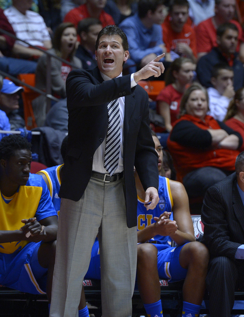 Scott Sommerdorf   |  The Salt Lake Tribune
UCLA head coach Steve Alford sends in a play during first half action, Saturday, January 18, 2014. Utah held a 36-26 lead over UCLA at the half.