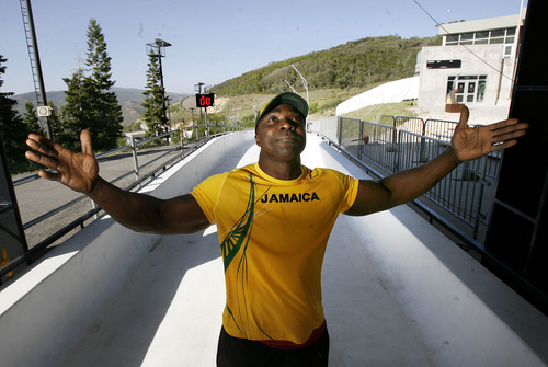 Scott Sommerdorf  |  The Salt Lake Tribune             
Winston Watt, who lives in Evanston, Wyo., and piloted the Jamaican bobsled in the 2002 Olympics, is targeting a comeback for 2014. He reacts as he describes the exhileration he feels being at the starting line at the Olympic bobsled run in Park City, Friday, June 8, 2012.