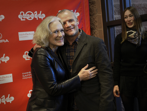Scott Sommerdorf   |  The Salt Lake Tribune
Glenn Close and Fleas pose for photos at the red carpet for "Low Down," directed by Jeff Preiss about the torrid, true life of jazz pianist Joe Albany, at the Eccles Theater, Sunday, January 19, 2014. The cast includes John Hawkes, Elle Fanning, Glenn Close, Peter Dinklage, Lena Headey and Flea; The film is part of the U.S. Dramatic Competition program.